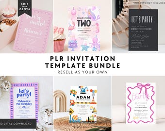 PLR Invitation Template Bundle Canva, Resell Rights, Commercial Use, Done For You Birthday Party Graduation Event, Adult & Kids Party Invite