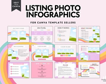 Colorful Etsy Listing Photos Infographics for Canva Template Sellers or Digital Products, Canva Template, Editable Digital Product Info Pics