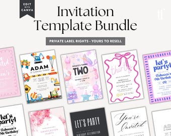 PLR Invitation Template Bundle Canva, Resell Rights, Commercial Use, Done For You Birthday Party Graduation Event, Adult & Kids Party Invite