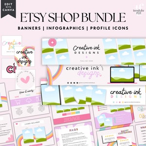 Digital Etsy Seller Starter Kit, Canva Template, Etsy Banner & Listing Photos Infographics, Editable Digital Product Mockups, Etsy Shop Kit