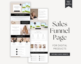 Canva Sales Page Template Digital Product or Coaching Services, Canva Website Funnel Template, Editable Digital Product Sales Page Template