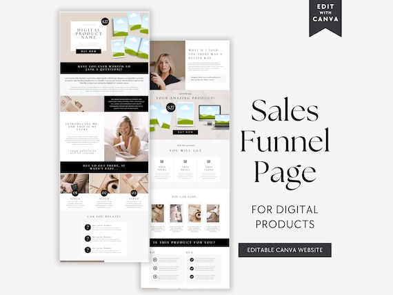 Canva Sales Page Template Digital Product or Coaching Services, Canva Website Funnel Template, Editable Digital Product Sales Page Template