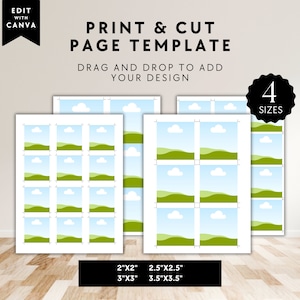 Imprimez et découpez une étiquette ou une carte carrée de 2 po. 2,5 po. 3 po. et 3,5 po. | Page au format d'impression du modèle Canva 8,5 x 11 po, Guide d'impression Page d'impression pleine feuille Canva