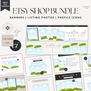 Digital Etsy Seller Starter Kit, Canva Template, Etsy Banner & Listing Photos Infographics, Editable Digital Product Mockups, Etsy Shop Kit