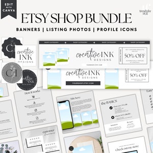 Digital Etsy Seller Starter Kit, Canva Template, Etsy Banner & Listing Photos Infographics, Editable Digital Product Mockups, Etsy Shop Kit