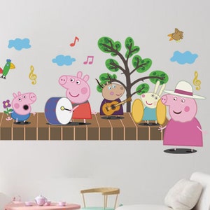Adhesivo de pared Peppa Pig Arte mural mundial Adhesivo de pared de la familia Peppa Adhesivo de pared de la familia Peppa Pig Arte mural de George Peppa Adhesivo de pared para habitación de niños Adhesivo de preescolar