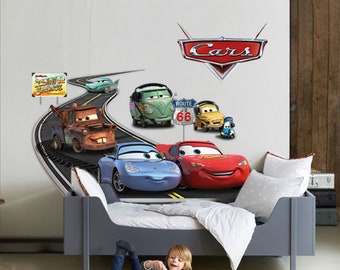 Disney Cars Wall Decal Lightning McQueen Wall Sticker Disney Cartoon Wall Art Sheriff Wall Mural Nursery Room Decor Boy Room Decal