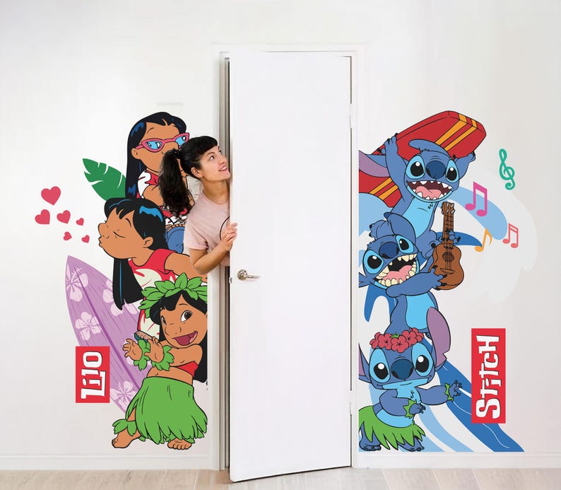 Lilo Wall Art Stitch Wall Decal Lilo Surfing Wallpaper Cartoon Wall
