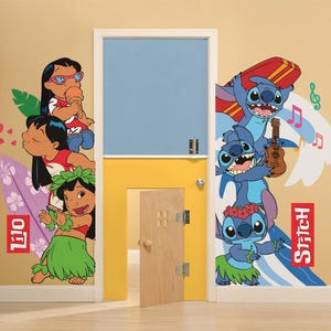 Lilo Wall Art Stitch Wall Decal lilo Surfing Wallpaper Cartoon Wall Sticker Boys Room Cartoon Wall Decor Nursery Room Wall Decoration