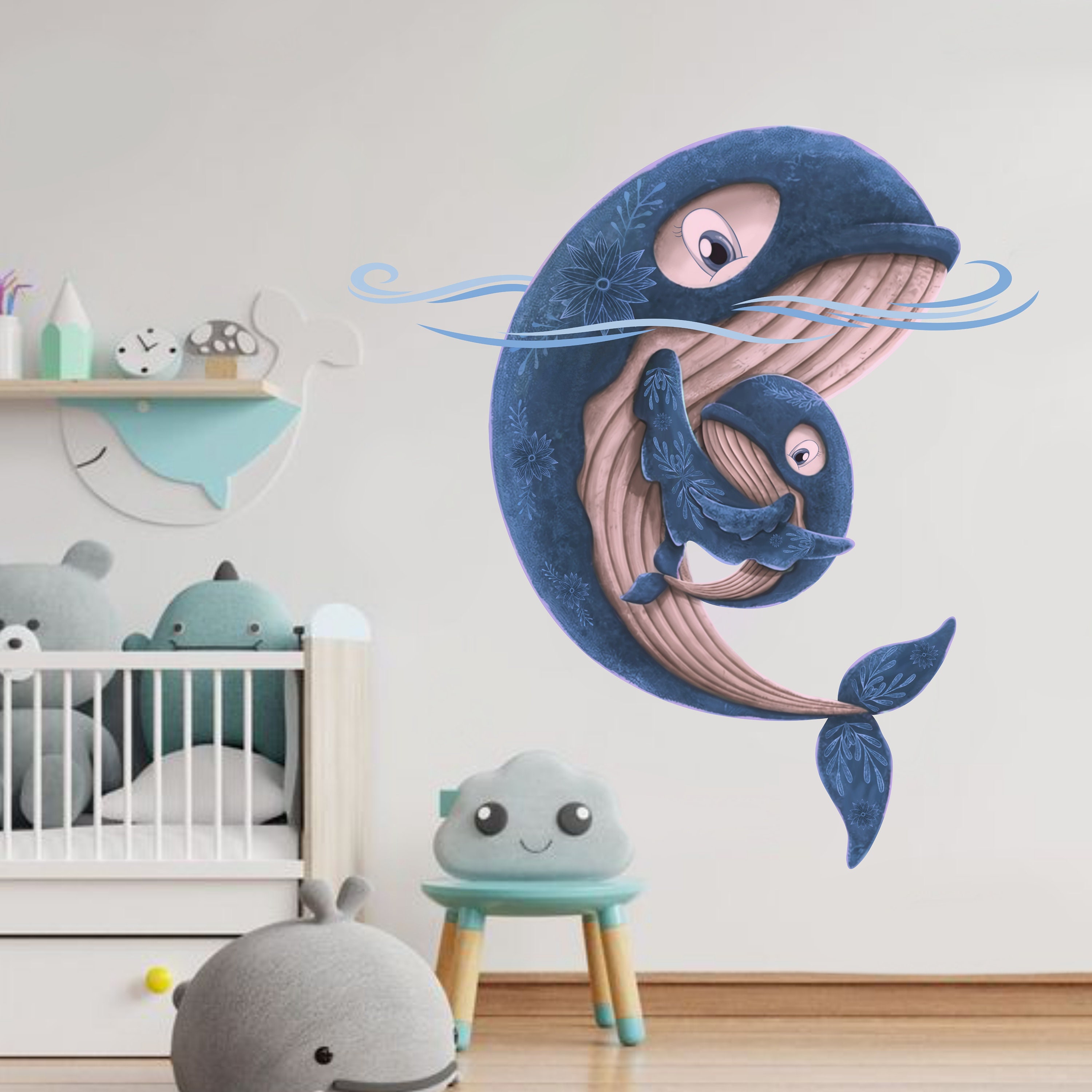 Watercolor Whale Wall Decal Ocean Wall Sticker Blue Whale Wallpaper ...