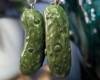 Pickle Earrings l Cucumber Earrings l Polymer Clay Charms l Food Earrings