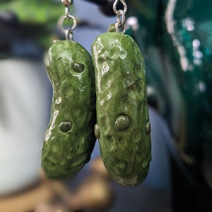 Pickle Earrings l Cucumber Earrings l Polymer Clay Charms l Food Earrings image 1