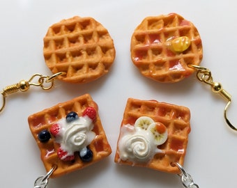 Waffle Stud and Dangle Earrings l Polymer Clay Charms