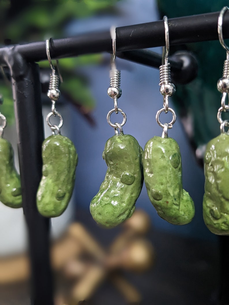 Pickle Earrings l Cucumber Earrings l Polymer Clay Charms l Food Earrings image 5