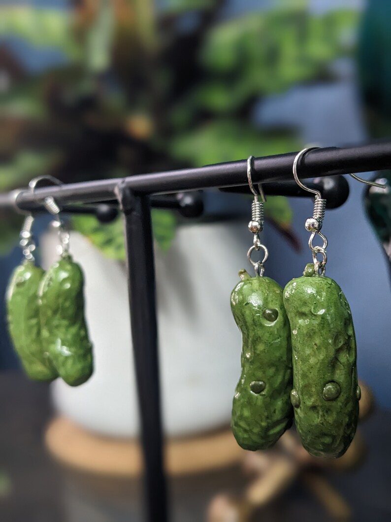Pickle Earrings l Cucumber Earrings l Polymer Clay Charms l Food Earrings image 7