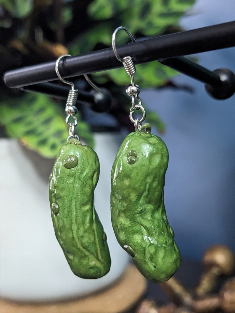 Pickle Earrings l Cucumber Earrings l Polymer Clay Charms l Food Earrings image 4