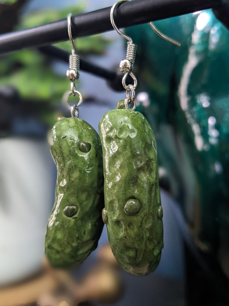 Pickle Earrings l Cucumber Earrings l Polymer Clay Charms l Food Earrings image 1