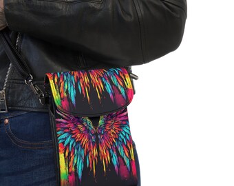 Angel Wing Print. Crossbody Purse.  Strap Wallet  Graffiti Art.