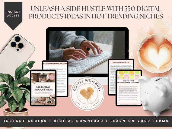 550 Digital Product Ideas, Passive Income, Master Resell Rights, Private Label Rights, Done for You, Canva Template, Digital Download