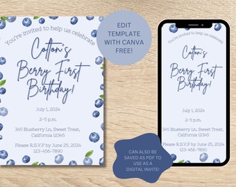 Berry First Birthday Party Invitation TEMPLATE