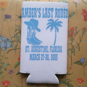 Koozie de despedida de soltera vaquera costera del último rodeo