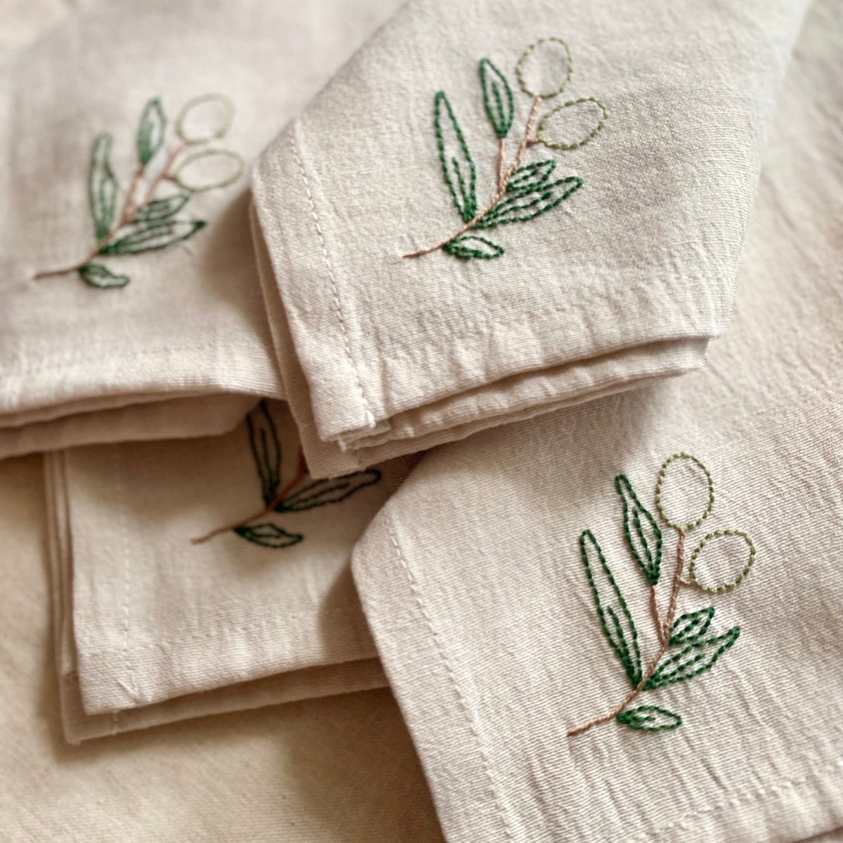 Olive Branch Hand Embroidered Napkins. Cloth Dinner Napkins. Hand Embroidered Cotton Napkins. - Etsy