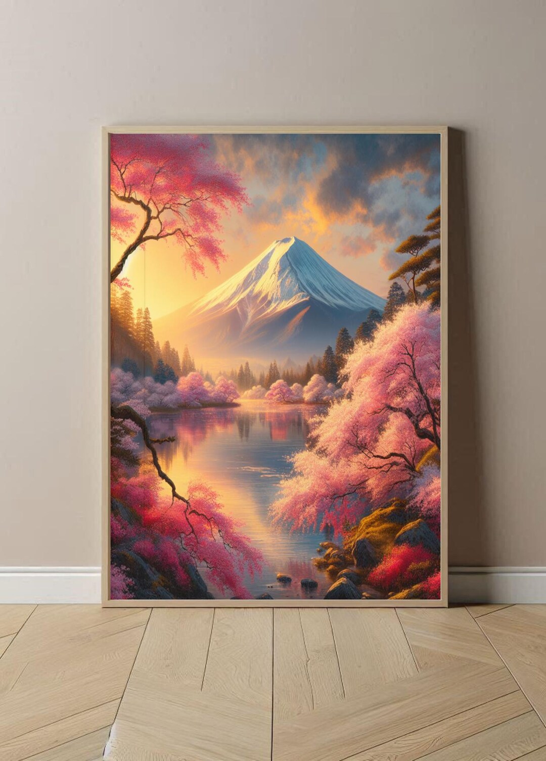 Mount Fuji Cherry Blossom Art Print | Japanese Landscape (digital ...