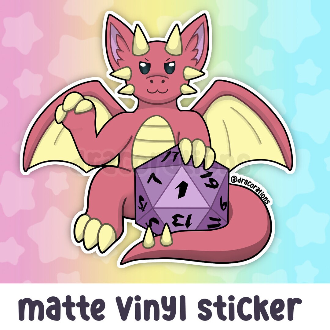 Unlucky Dragon 3 Vinyl Sticker Cute Dragon Dnd Laptop Decal RPG Board