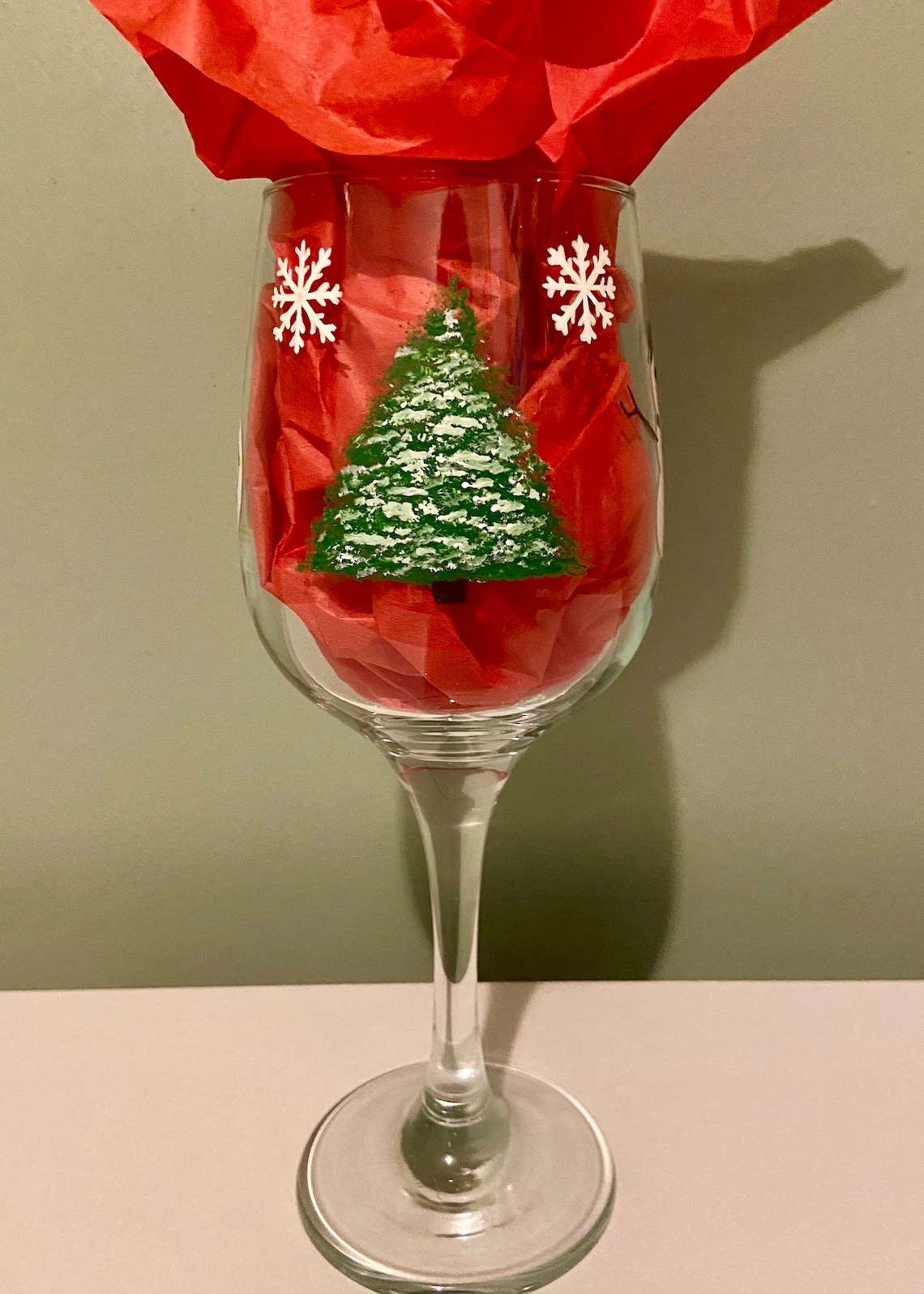 Hand Painted Wine Glass, Christmas Wine Glass, Holiday Wine Glass