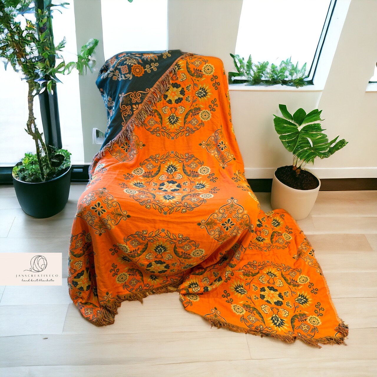 Green Floral Reversible Sofa Throw Unique Orange Throw Blanket for Bed