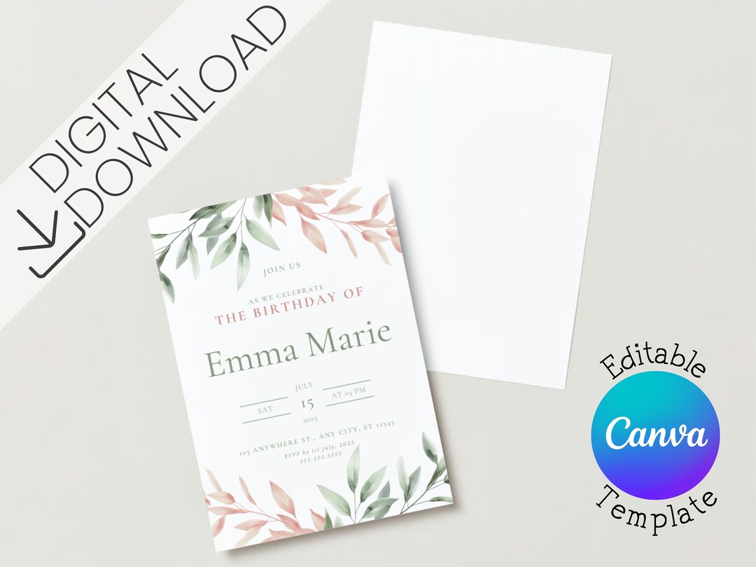 Editable Birthday Invitation Template | Elegant Floral Design | Digital ...