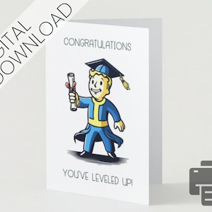 Graduation Card &quot;You&#39;ve Leveled Up!&quot; - Printable Congrats Card with Fallout Series Video Game Theme - Instant Download PDF & JPG