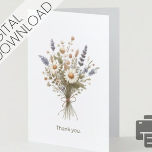 Digital Download Thank You Card with Floral Bouquet Design - Printable Appreciation Note