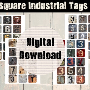 Junk Journal, Paper, Industrial Numbers, Grunge, PNG, Printable, Tags, Masculine, Steampunk, Vintage, Digital Download, Ephemera, Numbers