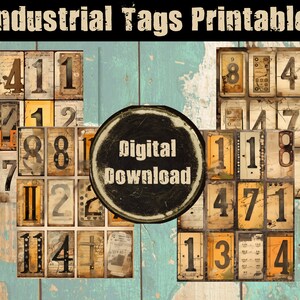 Junk Journal, Paper, Industrial Numbers, Grunge, PNG, Printable, Tags, Masculine, Steampunk, Vintage, Digital Download, Ephemera, Numbers