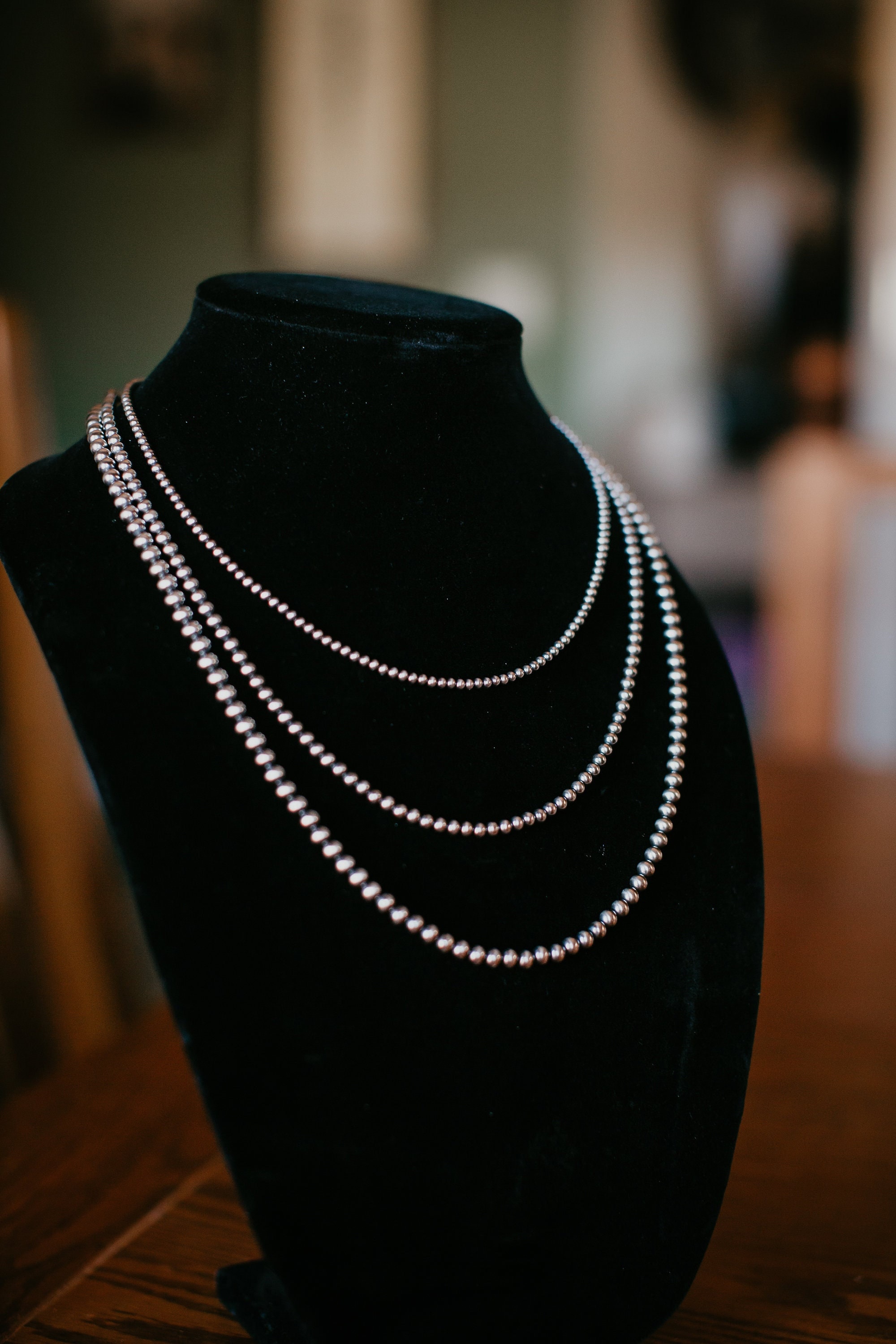3mm 4mm or 5mm Sterling Silver Navajo Pearl Necklace