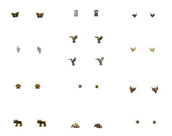 Sterlingzilveren en messing ministekers, westernstekers, klein, minimalistisch, paarden, cactus, gordeldier