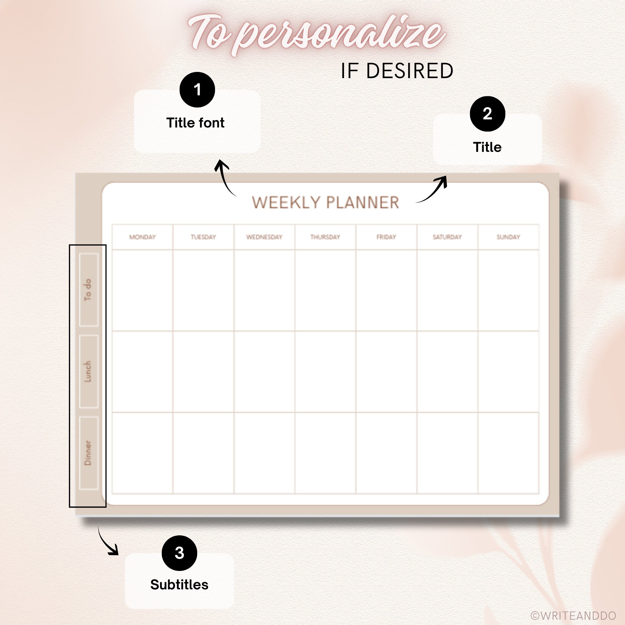 Customizable Weekly Planner to Print digital Letter and Legal Formats ...