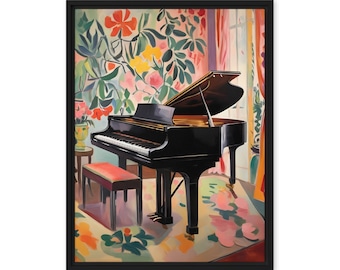 Piano in a vibrant room, Impressionism art, Piano art, Piano wall Art, Framed canvas