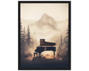 Lone Piano in Forest, Piano art, Piano Wall Art, Framed Canvas