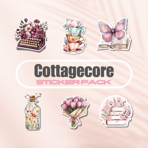 Paquete de pegatinas Cottagecore, paquete de pegatinas de vinilo para amantes de los libros, regalo para amantes de los libros, pegatinas para lectores electrónicos Kindle, amantes de la lectura, botella floral, pila de tazas de té