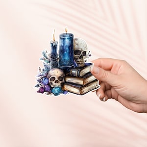 Skelett und Bücher Aufkleber, Gothic Bücherwurm Aufkleber, Kindle Aufkleber, Bookish Merch, Buch-Liebhaber-Geschenk, e-reader Geschenk, Dark Academia Aufkleber