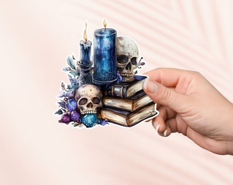 Skeleton and Books Sticker, Gothic Bookish Sticker, Kindle Stickers, Bookish Merch, Book Lover Gift, e-reader Gift, Dark Academia Sticker