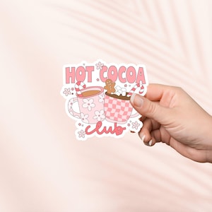 Hot Cocoa Club Aufkleber, süßer rosa Weihnachtsaufkleber, Kindle Aufkleber, Bookish Merch, Buch-Liebhaber-Geschenk, e-Reader Geschenk, Leseliebhaber, Kokette