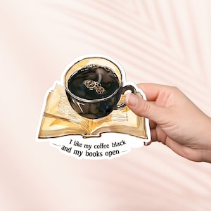 Pegatina de café negro, linda pegatina de vinilo, Cottagecore Bookish Merch, regalo para amantes de los libros, pegatinas Kindle para lectores electrónicos, amantes de la lectura, lectores de obscenidades