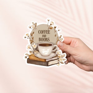 Kaffee und Bücher Aufkleber, Kindle Aufkleber, niedliche Vinyl Aufkleber, Bücherwurm Merch, Buch-Liebhaber Geschenk, e-reader Tablet Aufkleber, Leseliebhaber