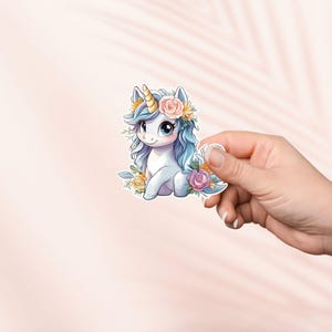 Schattige witte eenhoorn sticker, kindle vinyl sticker, sticker waterfles, laptop tabletdecor, waterdichte sticker, cadeau eenhoorn minnaar, boeksticker