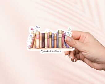 Mijn weekend is volgeboekt Sticker, schattige vinylsticker, leesgrage merchandise, cadeau boekenliefhebber, e-reader Kindle-stickers, leesliefhebber, aquarel