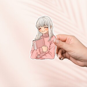 Kawaii Pink Girl Sticker, Süßer Cottagecore Sticker, Kindle Sticker, Bookish Merch, Buchliebhaber Geschenk, E-Reader Geschenk, Leseliebhaber, Smut Reader