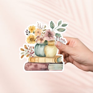 Adesivo de flores e livros, adesivo de vinil fofo fofo, produto de livro, presente para amante de livros, adesivos Kindle para e-reader, amante de leitura, leitor de obscenidades